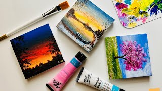 3 Acrylic Paintings for Beginners  3 Mini canvas Paintings [upl. by Tarazi138]