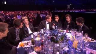 James Corden chats with One Direction  BRIT Awards 2014 [upl. by Dunkin]