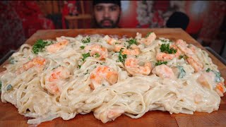 ASMR SHRIMP FETTUCCINE ALFREDO PASTA MUKBANG [upl. by Yleak]