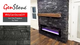 Smoky Stacked Stone Fireplace 🏚🔜🏠 with Easytoinstall GenStone MyGenStoneDIY [upl. by Nelrsa]