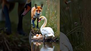 Fierce Protector Swan Defends Her Nest from a Fox 🦢🦊 [upl. by Aicenet]