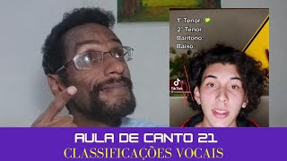 Aula de Canto 21  Classificações Vocais masculinas Tenor Barítono e Baixo [upl. by Relyat]