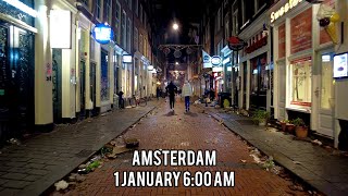 🇳🇱 Amsterdam at 600 am After New Years Eve 2023 Post Celebration Walking Tour [upl. by Elly]