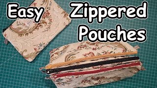 How to sew zippered pouches curved edge toiletry bag in tapestry upholstery fabric from batch sewing [upl. by Samuele]