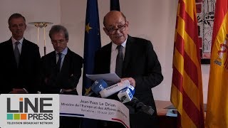 Attentats Espagne conférence de presse JeanYves Le Drian  Barcelone  Espagne 18 août 2017 [upl. by Pradeep304]