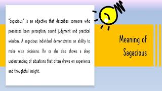 Detailed meaning of SAGACIOUS  Learn Advanced English Vocabulary  Advanced Adjectives Vocabulary [upl. by Tychon]