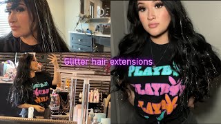 GETTING GLITTER HAIR EXTENSIONSDAILY VLOGamp HALLOWEEN COSTUME [upl. by Hughmanick]