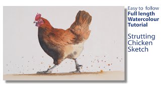 Watercolour sketch  Strutting chicken practice piece with just four colours  Full demonstration [upl. by Carrnan927]