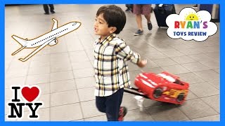 Ryan ToysReview airplane ride and opening surprise eggs [upl. by Aneras]