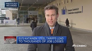 EU would rather deescalate than retaliate against the US on trade  Squawk Box Europe [upl. by Ivy]