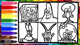 Dibuja y Colorea Los Personajes De Bob Esponja 🧽🐙🦀🐿️🦑👾🍔🌊 Dibujos Para Niños [upl. by Finn]