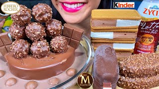 ASMR FERRERO CHOCOLATE CAKE MAGNUM ICE CREAM KINDER MAXI KING CHOCO MILK MASSIVE Eating Sounds [upl. by Harraf7]