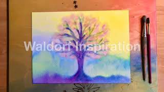 4 Spring Tree Waldorf wetonwet watercolor painting  Schilderen Lente  Vrijeschool natinnat [upl. by Simona695]