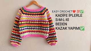 Easy Crochet ❤KADİFE İPLERLE SMLXl BEDEN Yakadan Başlamalı Yumuşacık Harika Bir Kazak ÖRELİM🎁❤ [upl. by Ettenav]