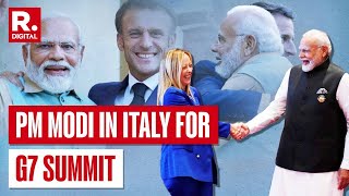 G7 SUMMIT PM Modi In Italy for G7 Summit bilateral meet with President Macron of France [upl. by Dorin]