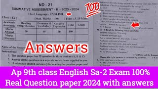 💯ap 9th class english Sa2 question paper 2024 with answersAp 9th Sa2 english question paper 2024 [upl. by Oirretno151]