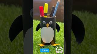 Let’s make pegiun from toilet paper  toilet paper craft  pen stand craft penguin penstand craft [upl. by Ecinreb997]