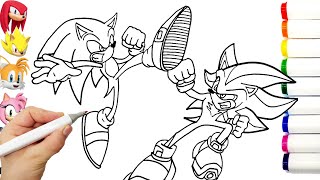 Sonic VS Shadow Coloring Pages Sonic Team Sonic The Hedgehog Teils Shadow Amy Rose Knuckles draw [upl. by Elfrida23]