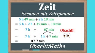 Zeit Rechnen mit Zeitspannen plus minus  ganz einfach erklärt  ObachtMathe [upl. by Nicholson784]