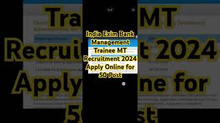 India Exim Bank Management Trainee MT Recruitment 2024 Apply Online for 50 Post youtube shorts [upl. by Lavinia]