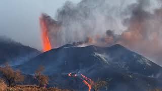 New cone north east of volcano growing at the new vent Lava jets and ash emitted From Gamez Mount [upl. by Ames]