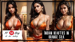 4K AI LOOKBOOK  AI Models  Indian Beauty in Orange Silk 4K [upl. by Cassey]