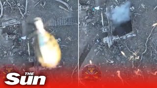 Ukrainian drone drops grenade into trench and blows up Russian soldiers [upl. by Kina]