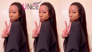 WATCH ME INSTALL 24 INCH 13X4 STRAIGHT WIG INSTALL  REVIEW  Ft UNice Hair [upl. by Oby260]