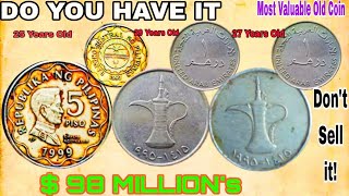 5 Piso Philippines from 19991993 Vs UAE 1 Dirham coins Value Old Coins for Numismatics rare coins [upl. by Danell]