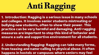 Essay on Anti Ragging  Essay  Antiragging [upl. by Renwick]