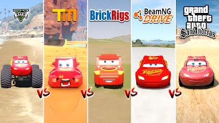 GTA 5 LIGHTNING MCQUEEN vs TRAILMAKERS vs GTA SA vs BRICKRIGS vs BEAMNG DRIVE [upl. by Ardnaek683]