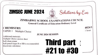 Zimsec June 2024 Chemistry Paper 1 21 to 30 solutions [upl. by Nnaeus]