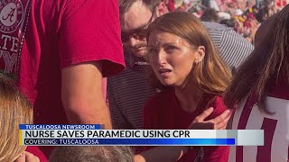 Nurse saves paramedic at Alabama game using CPR [upl. by Ahsiuq829]