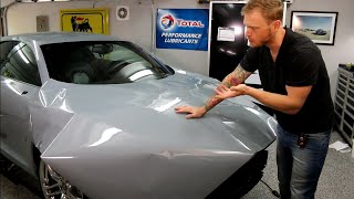 MASSIVE Hood Vinyl Wrap The AMMONYC Audi R8 Being Wrapped In Gloss Nardo Grey [upl. by Maybelle]