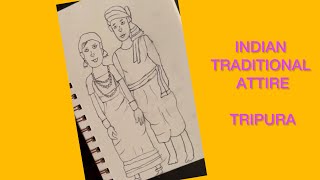 Indian traditional dresses of states drawingTripura culture traditional attirecouple drawing [upl. by Ecnerwal]