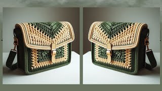 AMAZING CROCHET MESSENGER BAG WITH GREEN amp GOLD COLOR COMBINATION  Crochet Ideas [upl. by Gaiser447]