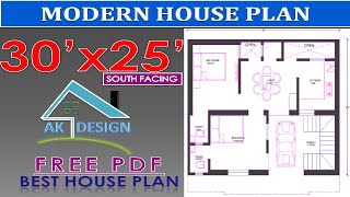 30x25 South Facing House Plan with Parking ll Vastu House plan 2bhk llघर का नक्शा 30x25ll [upl. by Ahsiekel882]