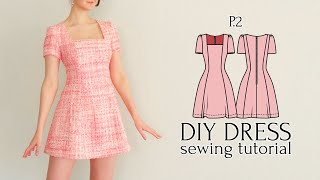 DIY ChanelInspired Mini Dress with SquareNeckline PART 2  Sewing Pattern [upl. by Vergos]