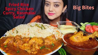 ASMR EATING SHOW  Fried Rice 🌾 Spicy Chicken 🍗 Curry Rasmalai and Salad 🥗 Mukbang  Big Bites [upl. by Lenci]