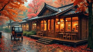 Cozy Rainy Autumn Coffee Shop Ambience  Gentle Rain Falling Leaves amp Relaxing Café Sounds [upl. by Greenwell]