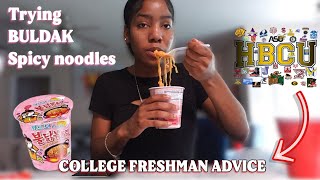 ☆ TRYING BULDAK CARBONARA SPICY NOODLES COLLEGE FRESHIE ADVICE YOU NEED TO HEAR ☆ HBCU BASED ☆ [upl. by Bekki713]