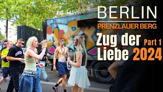 Zug der Liebe 2024 Part1 Berlins Crazy Techno StreetParty  Berlin Walking 4K [upl. by Yeltsew335]