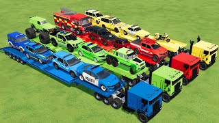 TRANSPORTING ALL POLICE CARS AMBULANCE FIRE TRUCK COLORFUL CARS WITH TRUCK FARMING SIMULATOR 22 [upl. by Oimetra701]