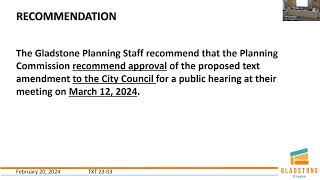 Gladstone Planning Commission February 20th 2024 [upl. by Albright]