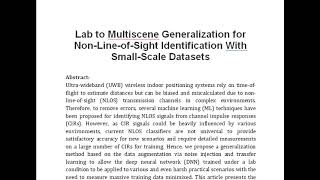 Lab to Multiscene Generalization for Non Line of Sight Identification With Small Scale Datasets [upl. by Edeline]