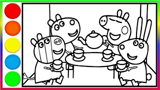 Peppa Pig and Her Friends on the Tea Table Drawing and Coloring for Kids how to Draw Peppa pig 2 [upl. by Atinaej720]