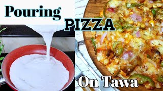 Pouring pizza dough ഒഴിക്കുന്ന pizza എങനെ ഉണ്ടാക്കാം 15 minute pizzaNo knead  Liquid pizza [upl. by Chenee]