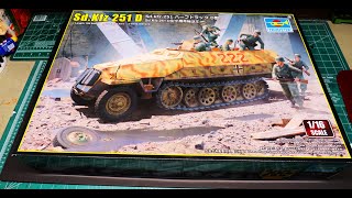 ALL NEW FIRST LOOK Sd Kfz 251D Armored Half Track 116 Scale Model Kit Review Trumpeter 00942 700942 [upl. by Clellan]