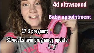 17 and pregnant  31 week twin pregnancy update plus belly shot 4d ultrasound [upl. by Knut]