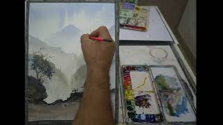 Easy watercolour landscape painting 15 10 2024 [upl. by Eelyak318]